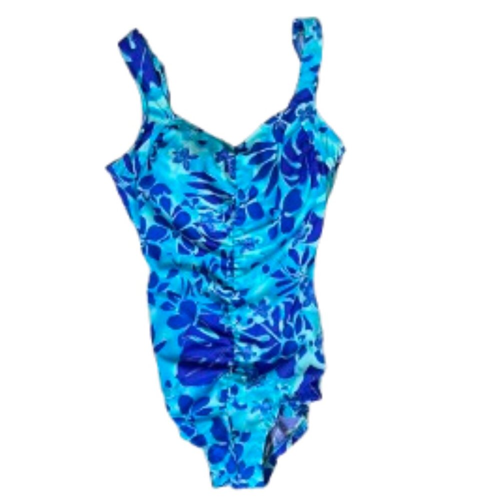 🌺 Maxine One-Piece Swimsuit – Blue Floral – Tummy Control - Size 14 🌺